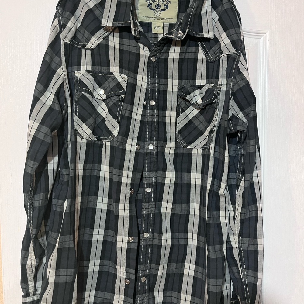 Black and White Plaid Button-Up Shirt